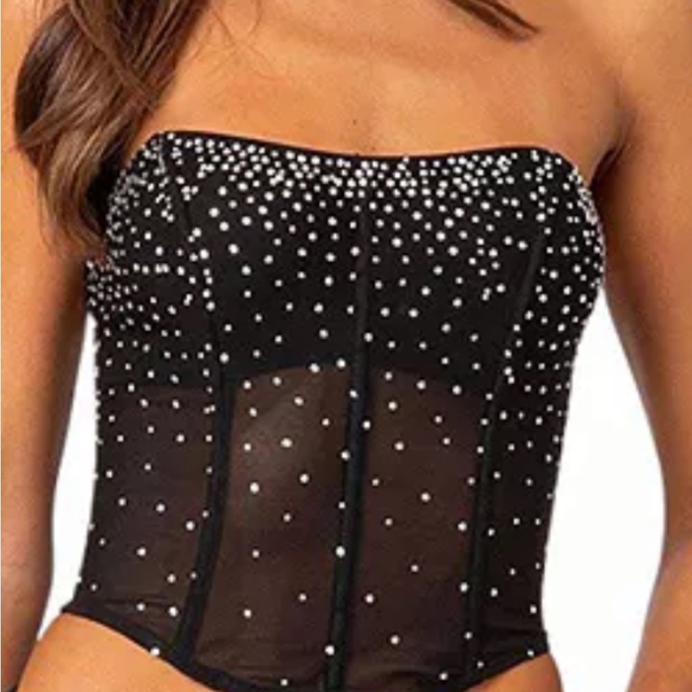 Edikted Black Embellished Bustier Bodysuit - Picture 1 of 5